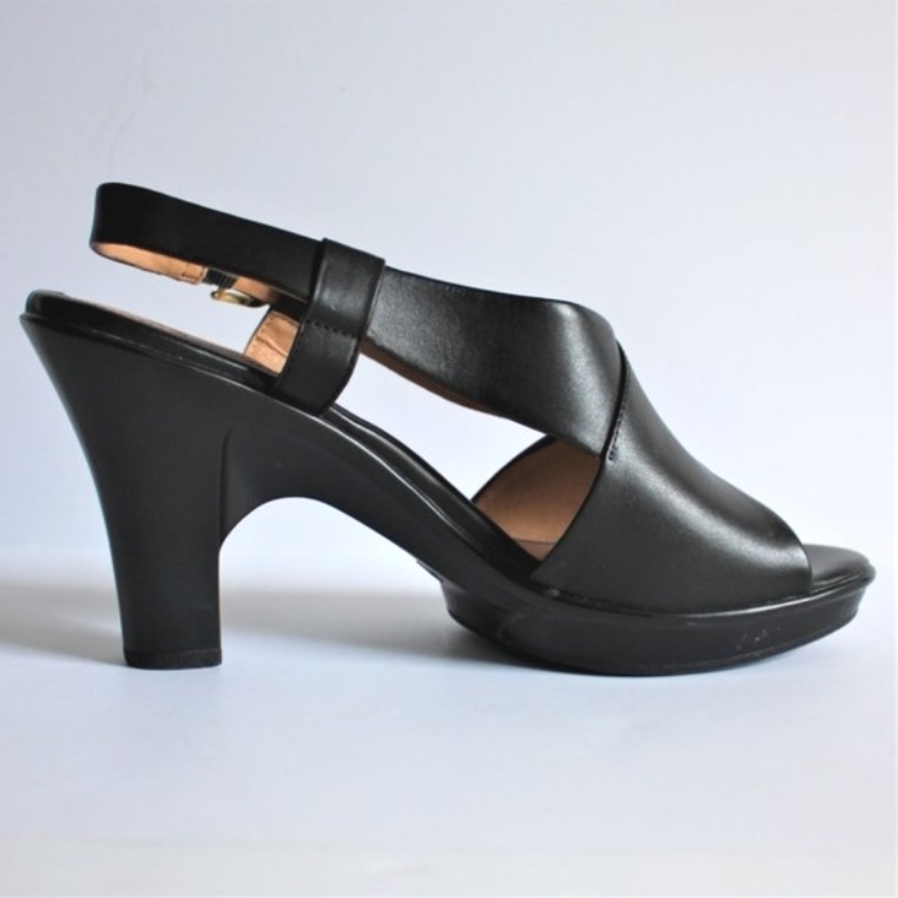 Sofft Black Leather Sling-back Open Toe Heels